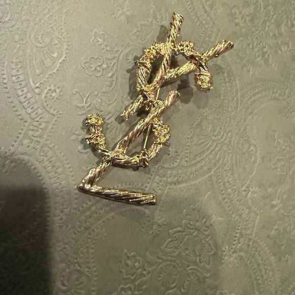 New upcycled Gold YSL Logo Brooch - Picture 3 of 7